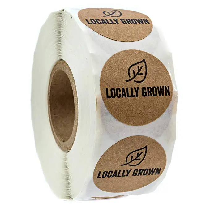 

1" inch Round Natural Kraft "Locally Grown" cute Stickers Grown Local Labels sticker 500 Labels/roll for vegetables shop