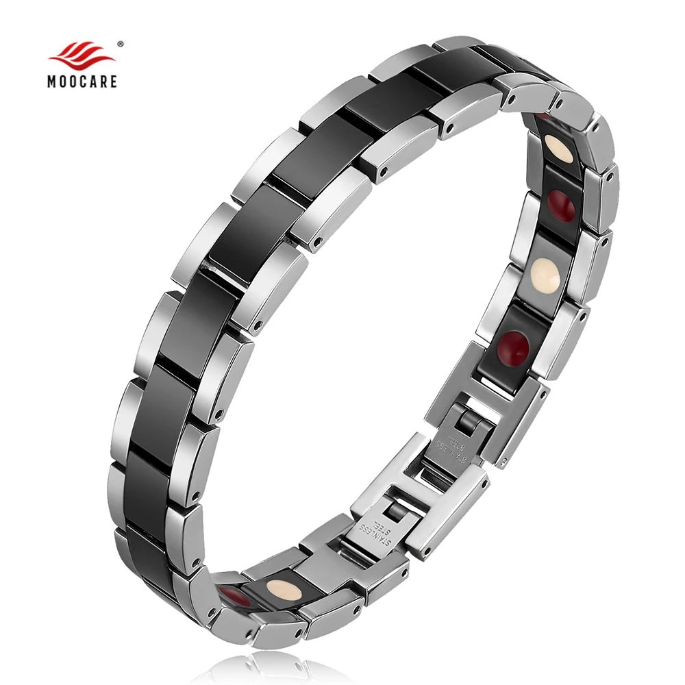 

Moocare women men bracelet stainless steel male female ceramic rose gold silver couples magnetic bracelets for charm chain