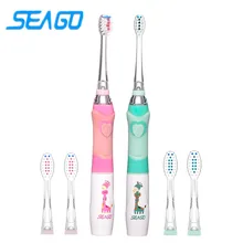 SEAGO звуковая электрическая зубная щетка для детей с аккумулятором и мультяшным рисунком, светодиодный, водонепроницаемый, мягкий, для гигиены полости рта, массажная, для ухода за зубами, SG977