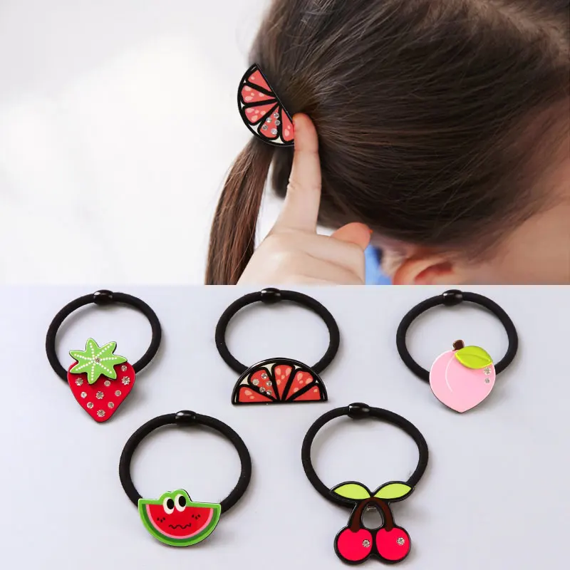 

New Arrival Good Quality Cute Acrylic Cartoon Fruit Black Hair Band Girls Hair Oranment Accessories Elastic Headband Hair Holder