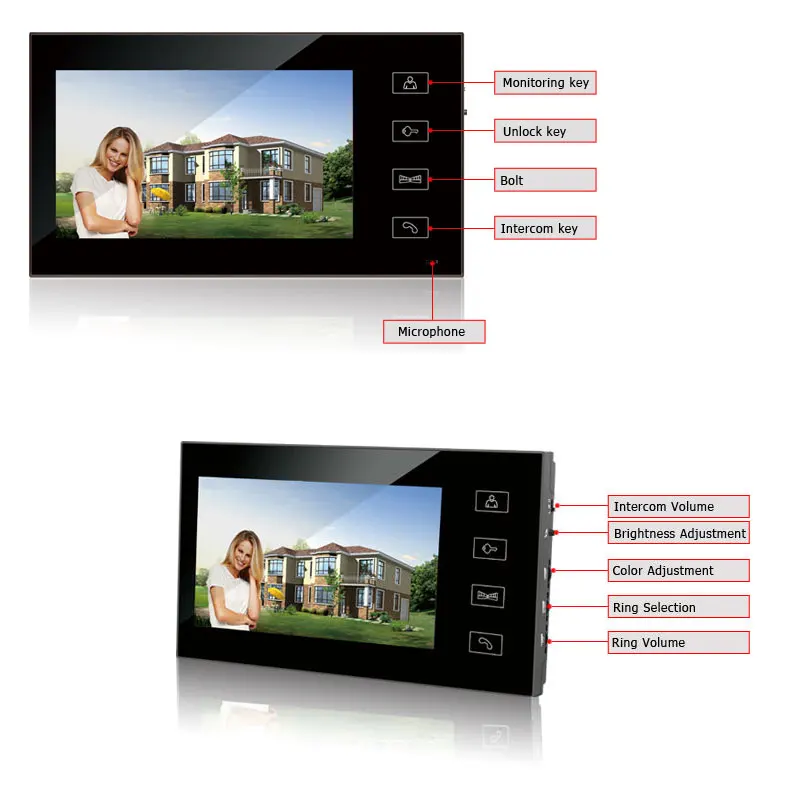  7inch TFT Touch Key LCD Screen Color Video Door Phone Doorbell Intercom System 700TVL Night Vision 