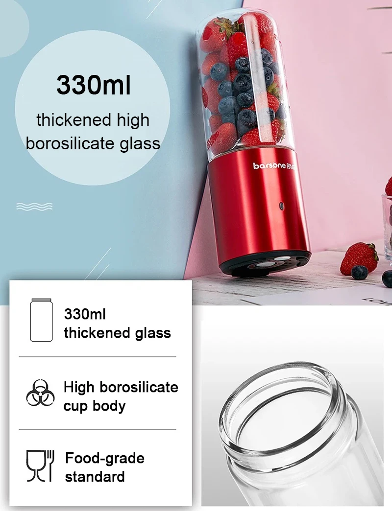 BARSONE usb блендер, портативная мини бутылка для сока, блендер, чашка, 330 мл, алюминиевый сплав, основа, лакированная литиевая батарея, подзарядка, 6 лезвий