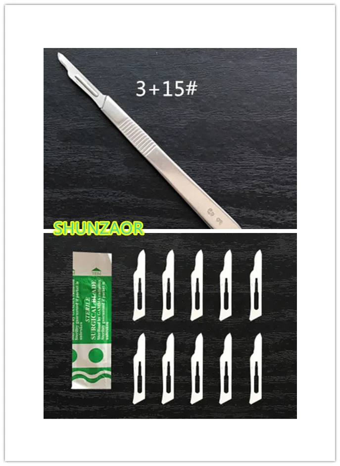 

15# Surgical Blades and 3# Stainless Steel Handle Surgical Scalpel with Replaceable Blades for Simulated skin incision training