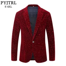 Wine Red Velvet Floral Pattern Suit Jacket Slim Fit Blazer