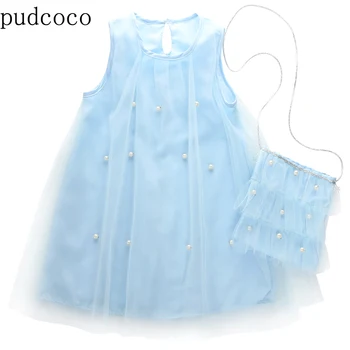

US STOCK Pageant Fairy Baby Girl Sky Blue Children Dress Little Fresh Pearl Princess Party Dress Pearl Tulle Gown Dress Clothes