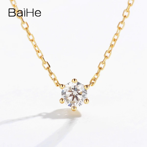 BAIHE Solid 18K желтого золота 0.10CT Сертифицированный H/SI натуральный алмаз помолвка женские модные ювелирные изделия ожерелья