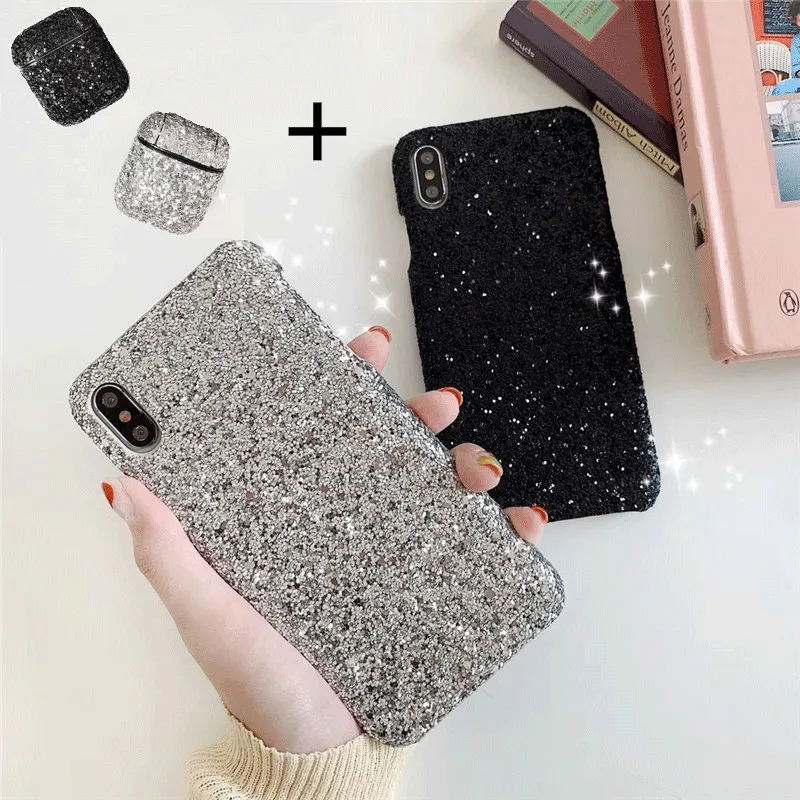

Fashion Shining Bling Cases For iPhone 8 7 6 6S Plus X XR XS MAX 10 With Airpods Earphone Protect Cover For iPhone 8 Phone Capa