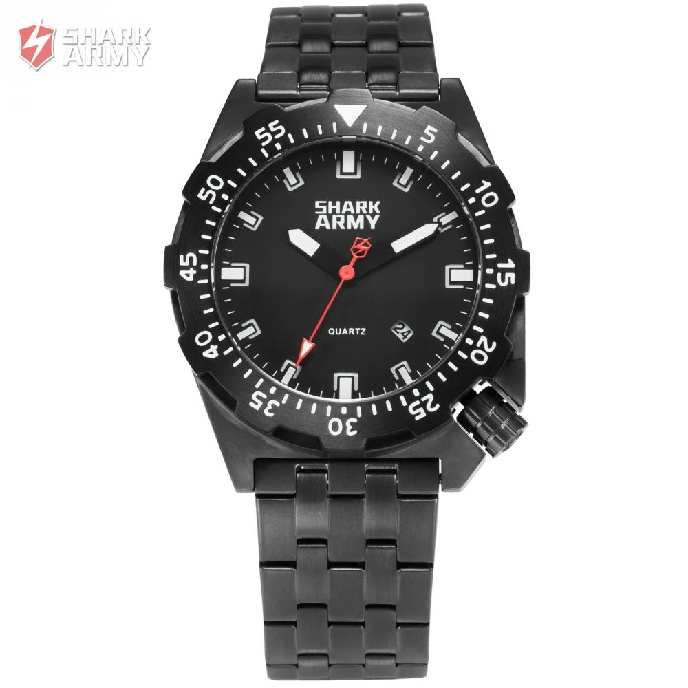 

Shark Army 100m Water Resistant Black Full Steel Sport Minimalist Watch Auto Date Relogio Clock Military Wrist Watches /SAW190
