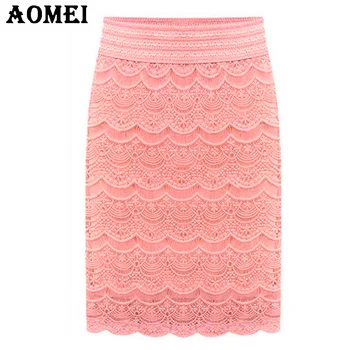 

5XL XXL Women Lace High Waist Skirts Beige Knee Length brief Office ladies faldas Praia bottoms Grunge Skort 2020 Spring Summer