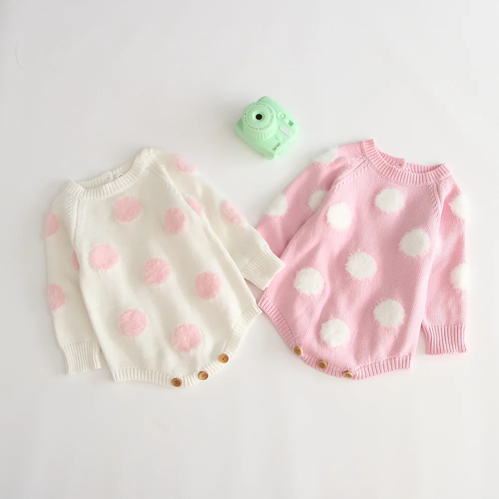 

1768 2019 New Baby Flocking Knitted Sweater Baby Cotton 3-12 Months Crawl Suit Cotton Romper Knitted Overalls Long Sleeve