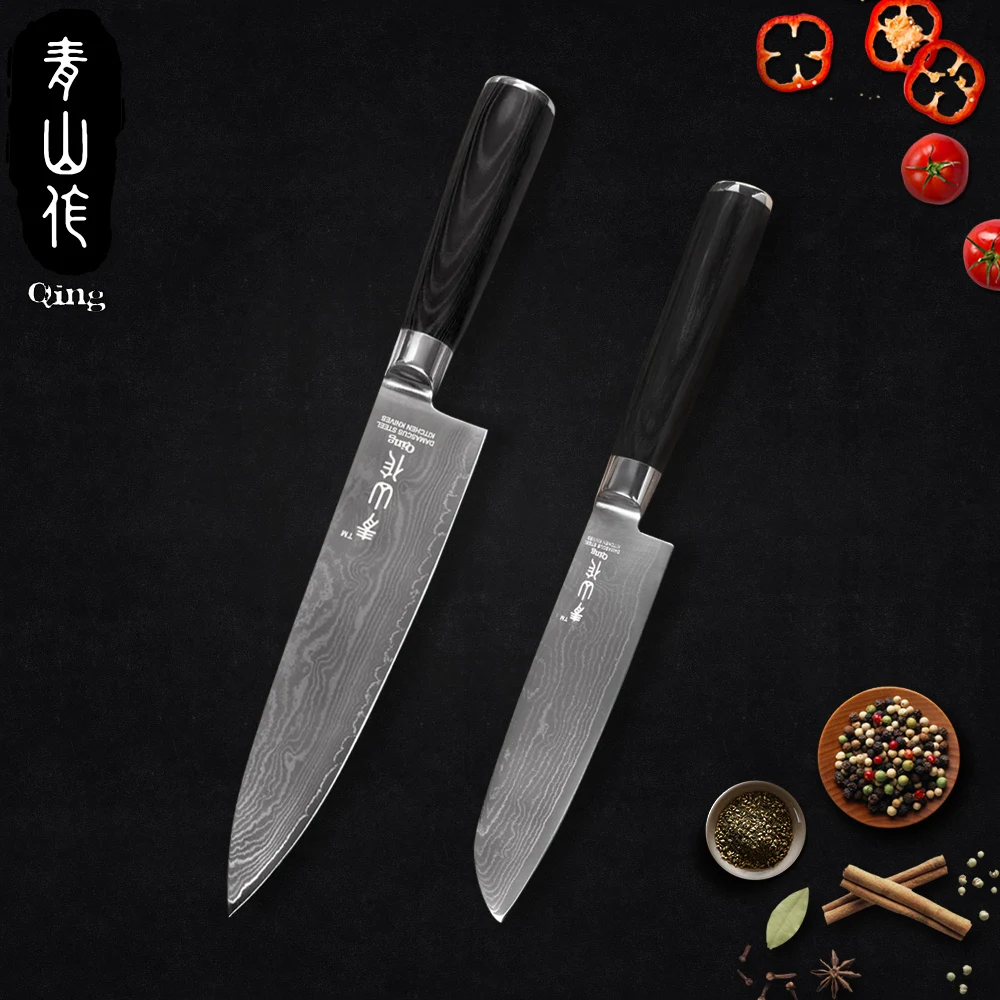 

Qing 67 Layers VG10 Damascus Steel Kitchen Knives Set Japanese Paring Utility Chopping Chef Santoku Utility Knife Cooking Knife