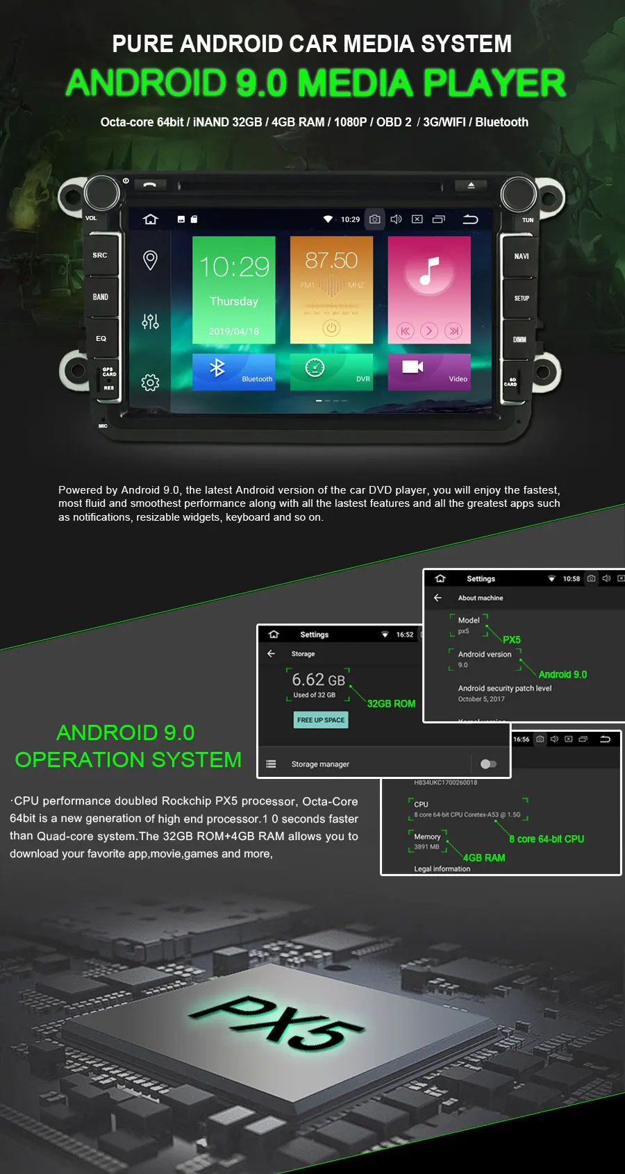 OTOJETA Автомобильный gps Android 9,0 радио для HYUNDAI ELANTRA i35 AVANTE навигация интегрированный DVD емкостный экран Поддержка Зеркало Ссылка