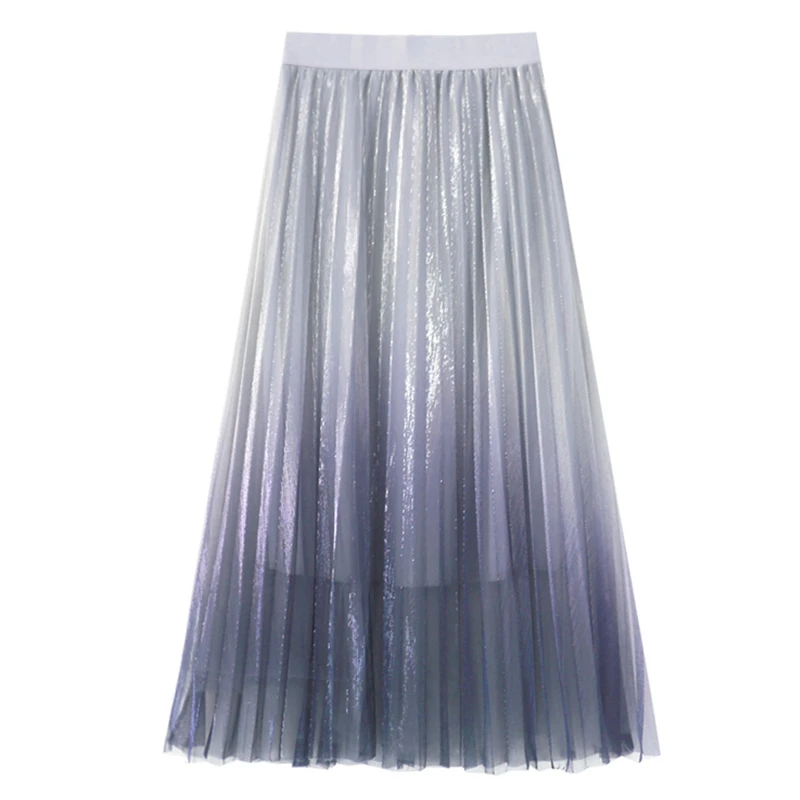 Женская фатиновая юбка с эластичной резинкой на талии, плиссированная юбка миди, весна-лето, богемный наряд для отдыха