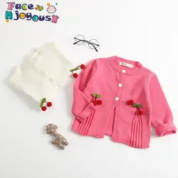 Для маленьких девочек s вишневый свитер для девочек белый красный кардиган цветочный длинный рукав одежда для маленьких девочек зимний