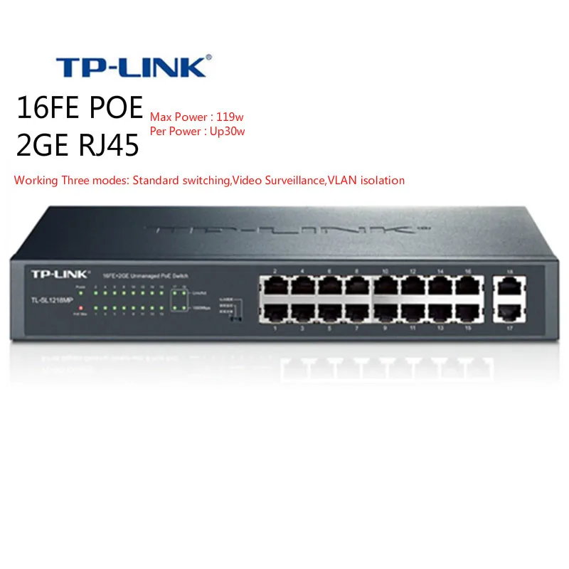 TP-Link Быстрый PoE переключатель питания по Ethernet IEEE802.3af беспроводной AP для ip-камеры 119 Вт(TL-SL1218MP) без посылка