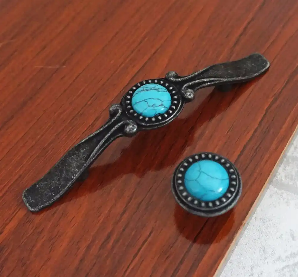 Chic Dresser Knob Turquoise Blue Drawer Pull Handles Antique