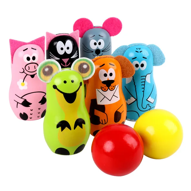 Cheap Wooden cartoon animal bowling children's educational toys early education set toys