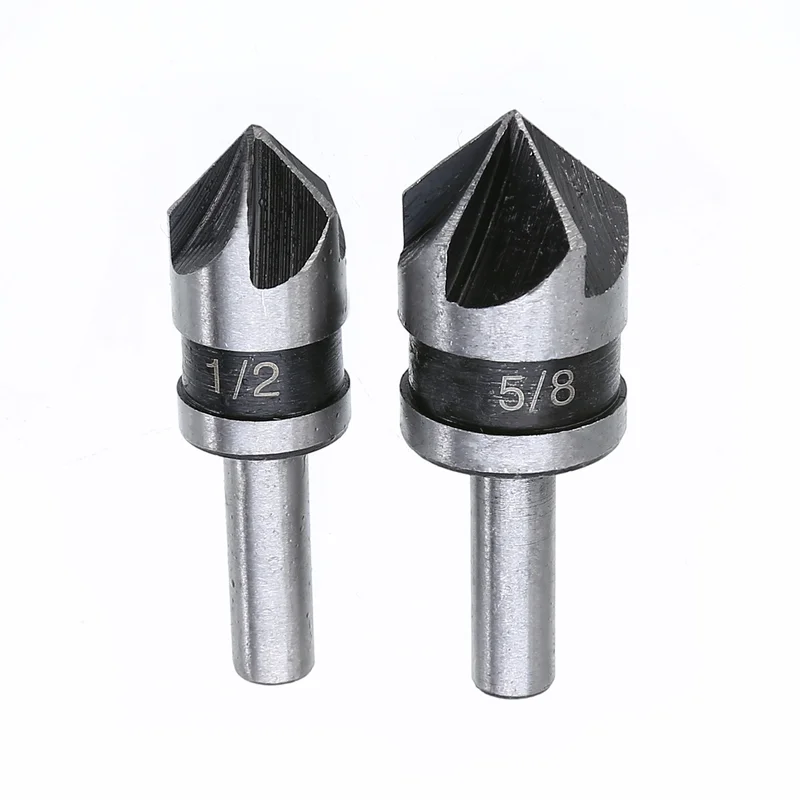 2pcs 5 Flute Countersink Drill Bit HSS 82 Degree Point Angle Chamfer Chamfering Cutter 1/4