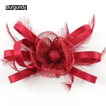 

Sinamay Satin Bowler Hair Clip Brooch Girls Headwear Bridemaid Wedding Cocktail Party Ladies Feather Fascinator Hair Accessories