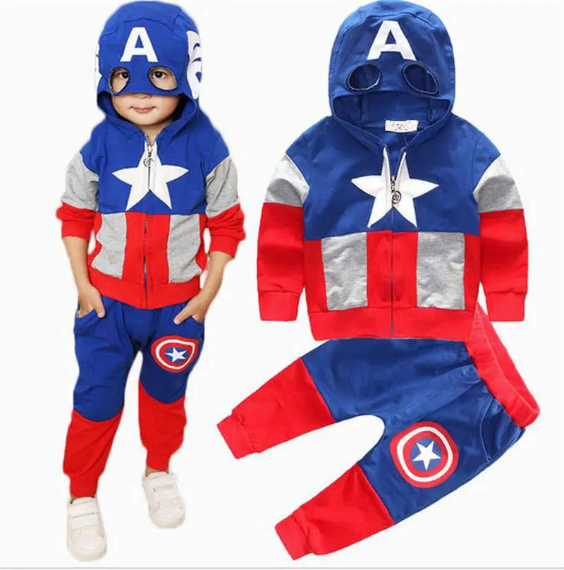 

Superhero Kids Cosplay Captain America Costume Halloween Children Captain America Costumes Spring Autumn Zip-Up Hoodie+Pants Set