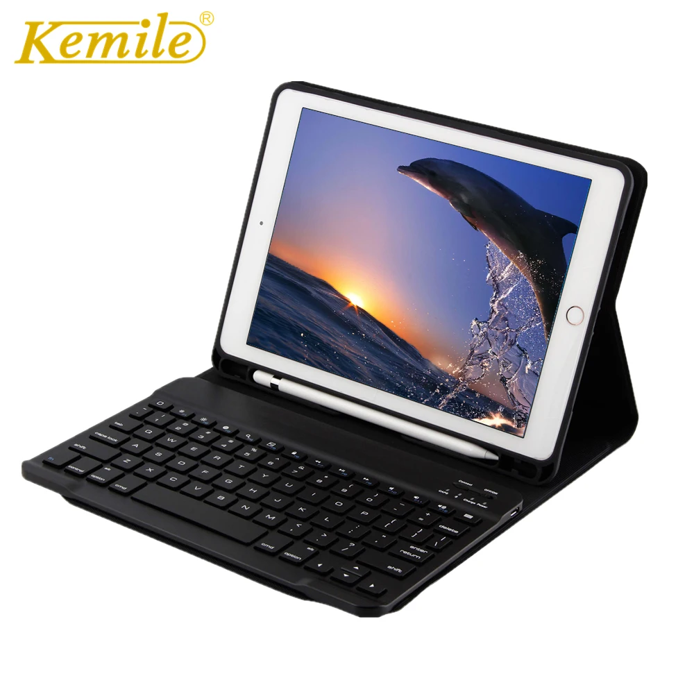 Case For iPad 2018 9.7 Kemile Wireless Bluetooth 3.0 Keyboard W Pencil Holder Auto Sleep Wake Case For ipad 2018 9.7 A1893 A1954