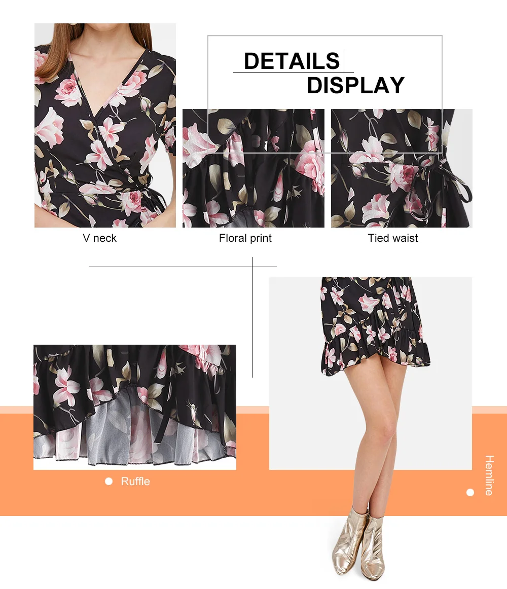 Plunging Floral Mini Dress