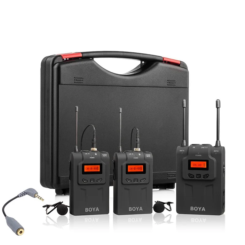 بويا BY-WM8 نظام lavalier ميكروفون لاسلكي uhf مزدوجة القناة ميكروفون مسجل الإرسال المقابلات المهندس/المتفجرات المخترقة للدروع dslr فيديو av