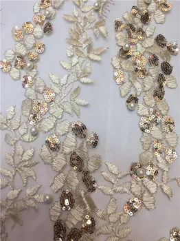 

Gorgeous French Net Lace Fabric 3D Flowers African Tulle Mesh Lace Fabric High Quality With Sequins And Beads For Bride(ZX-4-19