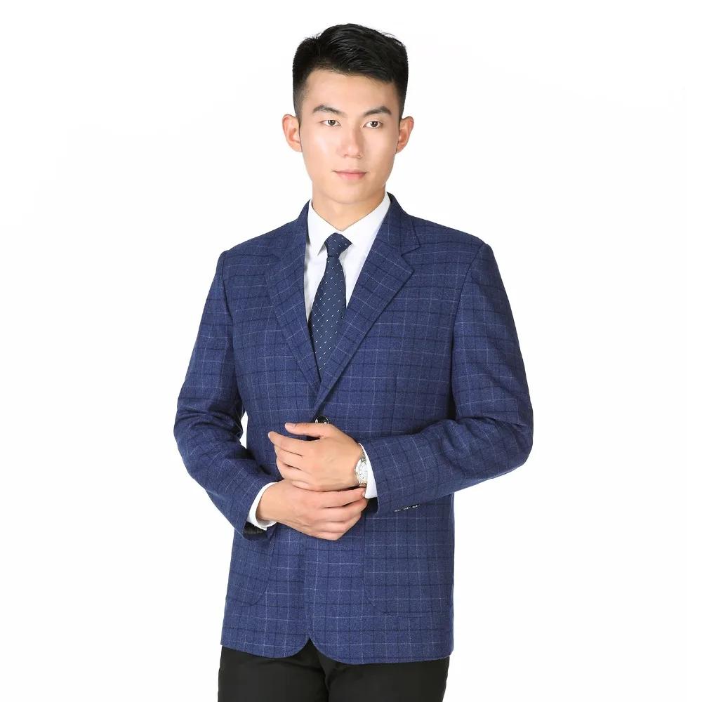 WAEOLSA Men Plaid Blazers Blue Suit Jackets Check Pattern Outerwear Spring Autumn Blazer Masculino Father Suit Coat Man Garment