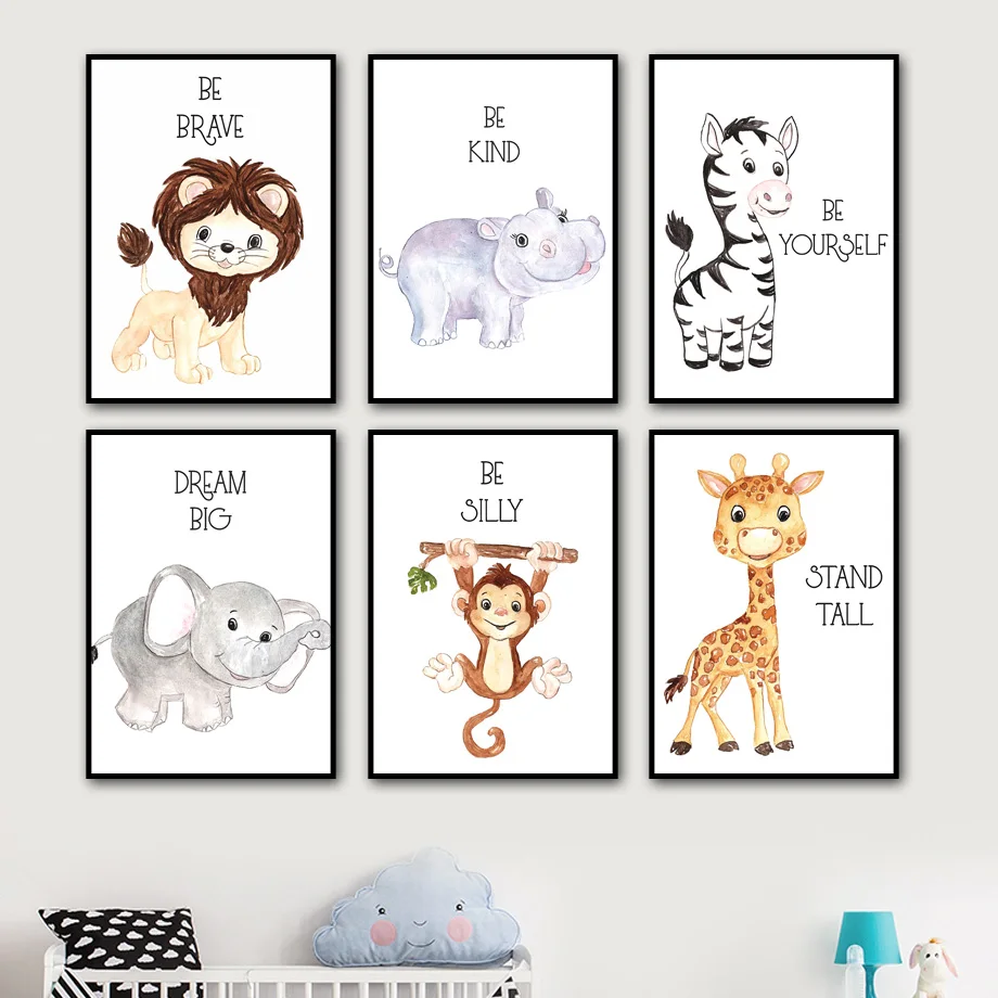 

Elephant Lion hippo giraffe zebra Wall Art Canvas Painting Nordic Posters And Prints Nursery Wall Pictures Baby Kids Room Decor