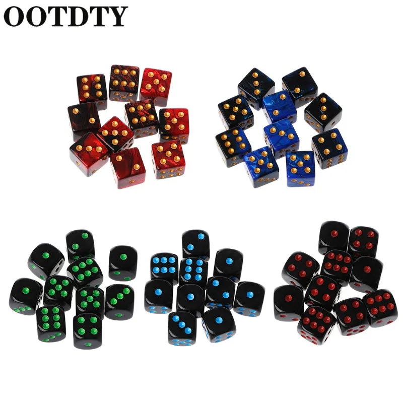 

OOTDTY 10pcs 15mm Multicolor Acrylic Cube Dice Beads Six Sides Portable Table Games Toy Dices Beads
