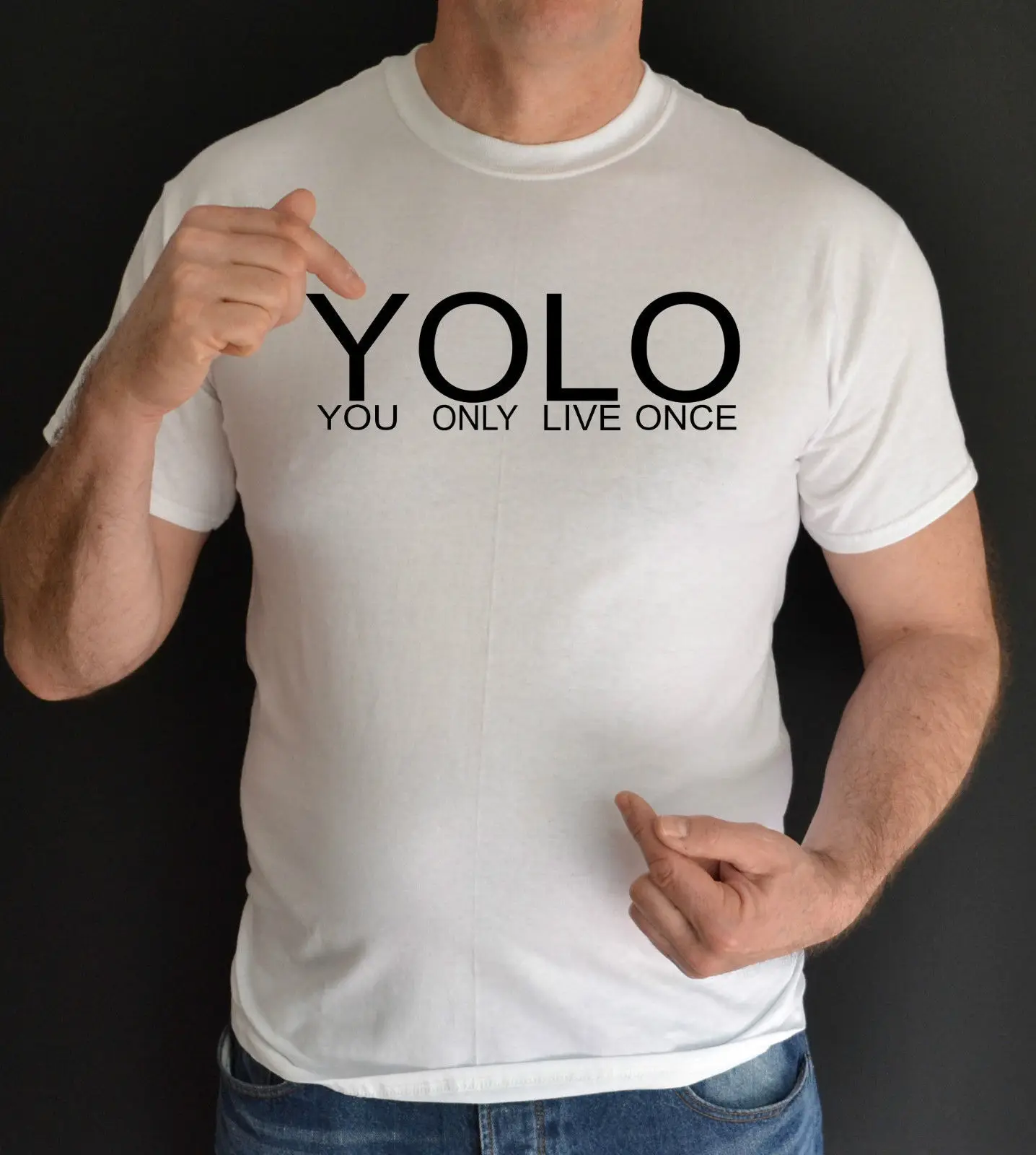 YOLO YOU ONLY LIVE ONCE FUN футболка Удобная Классическая из 100% хлопка с принтом в стиле