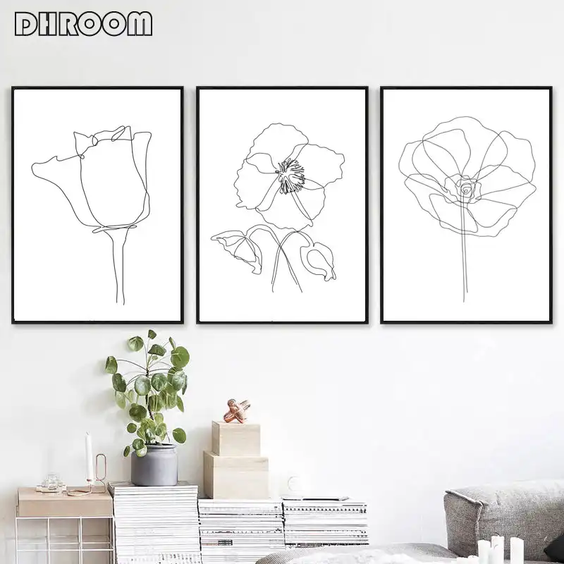 Flowers Sketch Print Botanical Wall Art Plant Line Drawing Canvas Painting Scandinavian Poster Art Wall Picture For Living Room Aliexpress