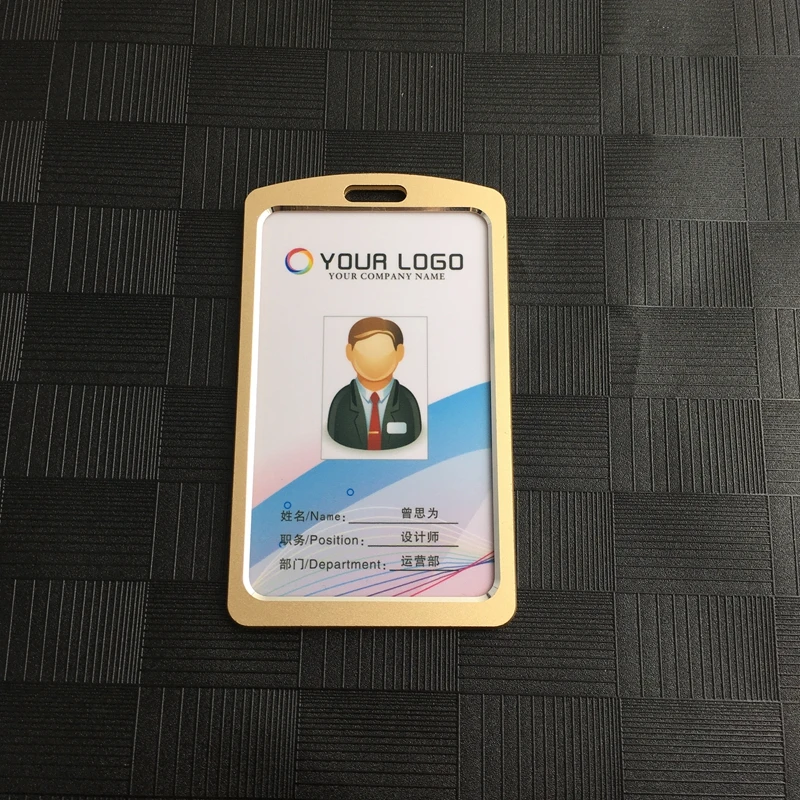 

1pc Gold Aluminum Alloy ID Badge Holder Work Card Bus Card Case Holder School Office Supplies