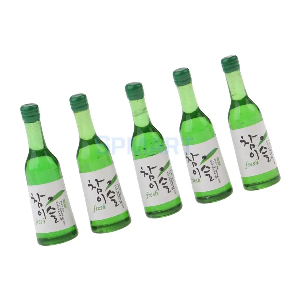MagiDeal 5Pcs 1/12 Scale Shochu Bottles Model Foods Groceries for Dolls House Kitchen Restaurant Decor Accessories Pretend Play