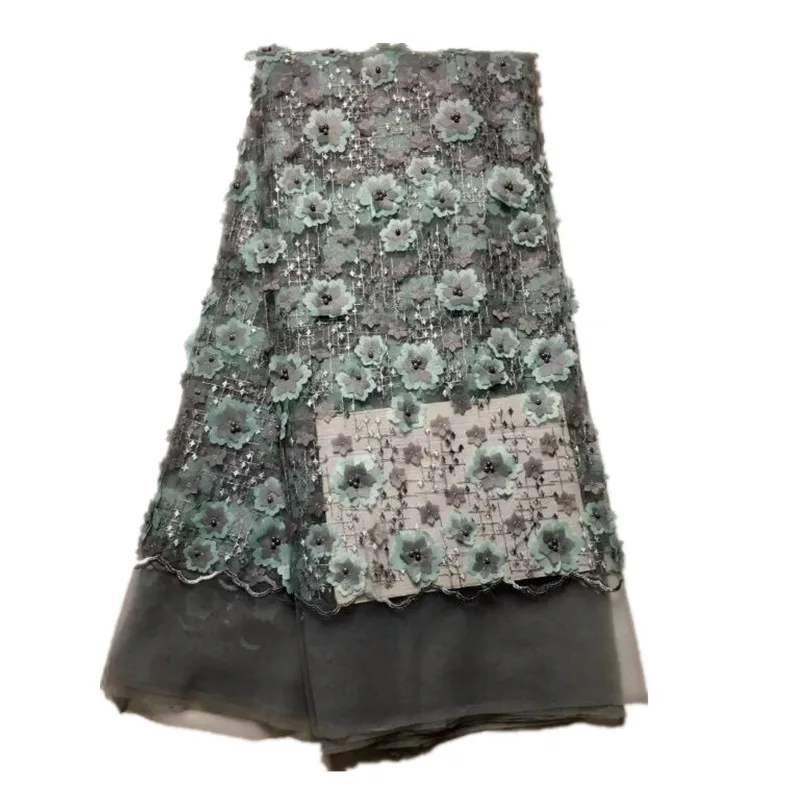 

Popular embroidered african french tulle lace fabric with stones and 3D flower for dress