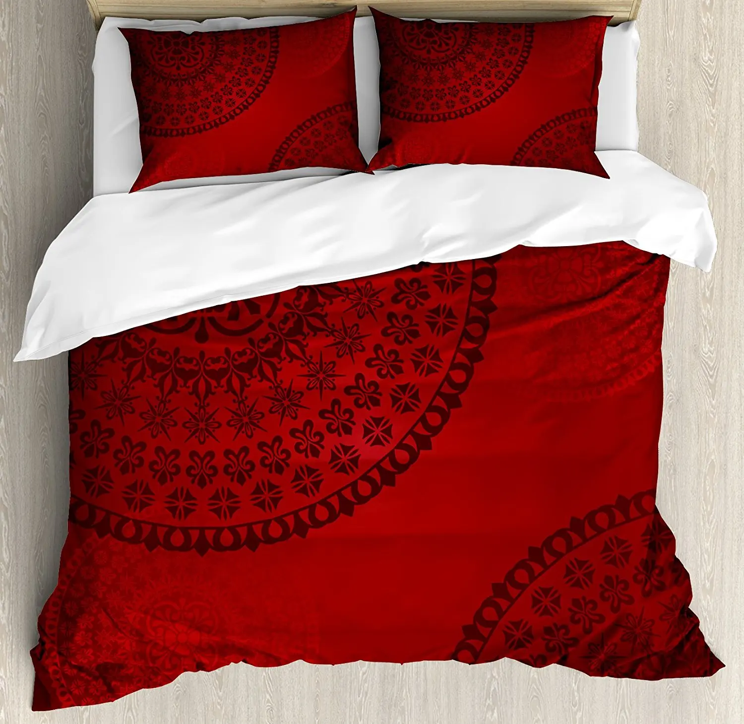 Burgundy Duvet Cover Sete Old Fashioned Floral Oriental Round
