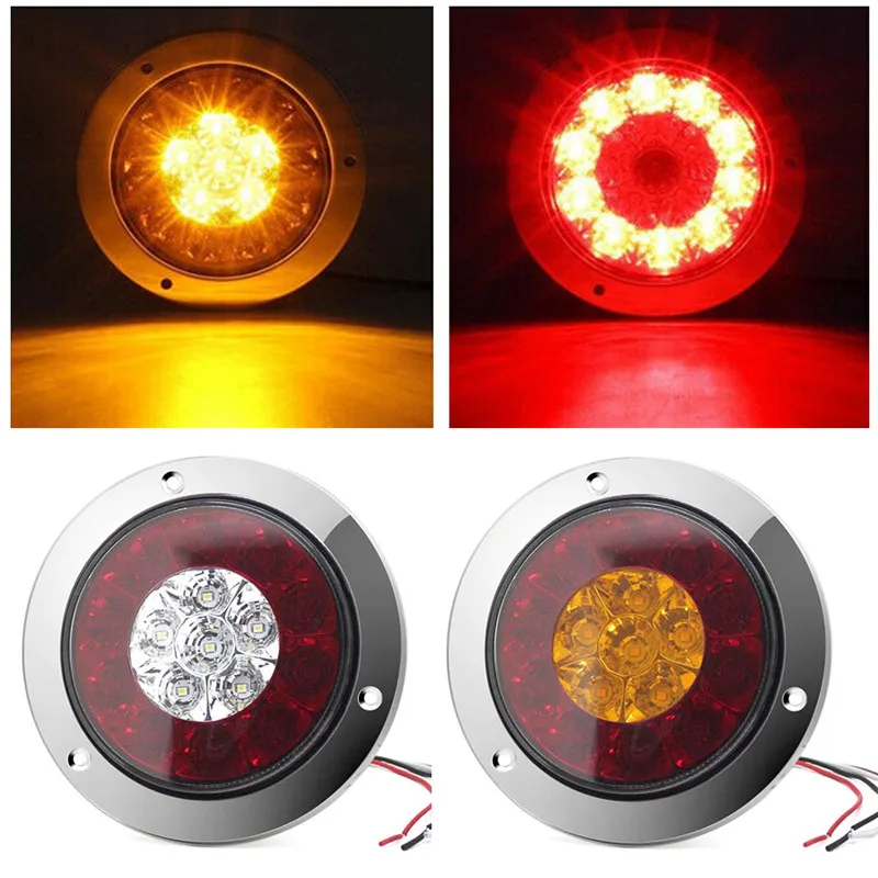 

2Pcs 14.3cm Round Red/Amber 16-LED Truck Trailer Brake Stop Turn Signal Tail Lights Fits All Vehicles With 12V Power Waterproof