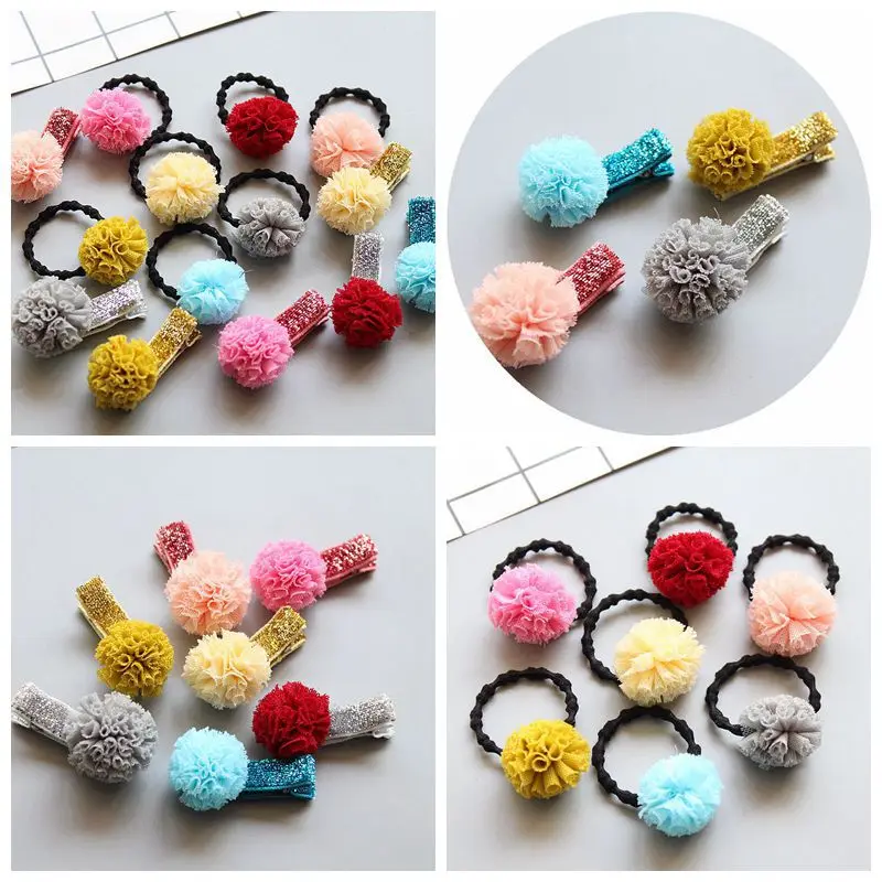 

MIXIU 7pcs/set Fashion Hair Clip Baby Girl Hair band And Cute Pompom Hairpin Barrettes Children Headwear Hair Accessories