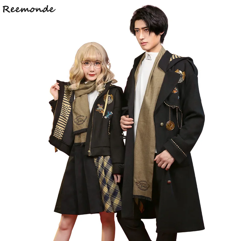 

Adult Hufflepuff College Cosplay Costumes Scarfs Trench Jackets Coat Skirt For Women Girl Boys Party School Of Magic Clothes