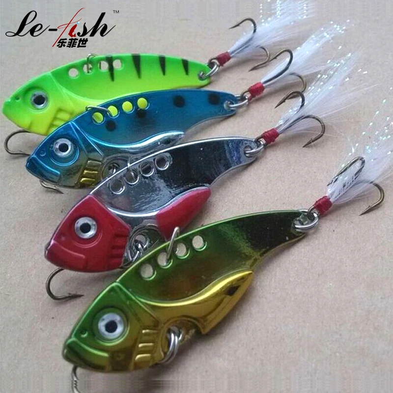 

5pcs Hot Sale VIB Lure Spinner Bait Fishing Lure Metal Hard Artificial Fake 12g Spinning Casting Telescopic With Feather