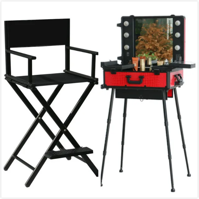 2 pcs makeup set Makeup Artist Station Rolling Makeup Case with Lights Mirror Legs with makeup