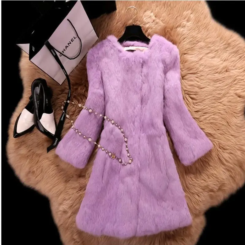 Женские куртки с кроличьим мехом, осенне-зимнее меховое пальто, длинные Стильные Модные приталенные пальто из натурального кроличьего меха A1230 - Цвет: xiang yu zi