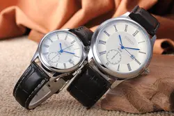 Лидер продаж Дисплей ДАТА кожа пару часов Для мужчин Для женщин Lover пары военно-спортивный кварцевые наручные часы из 2 предметов