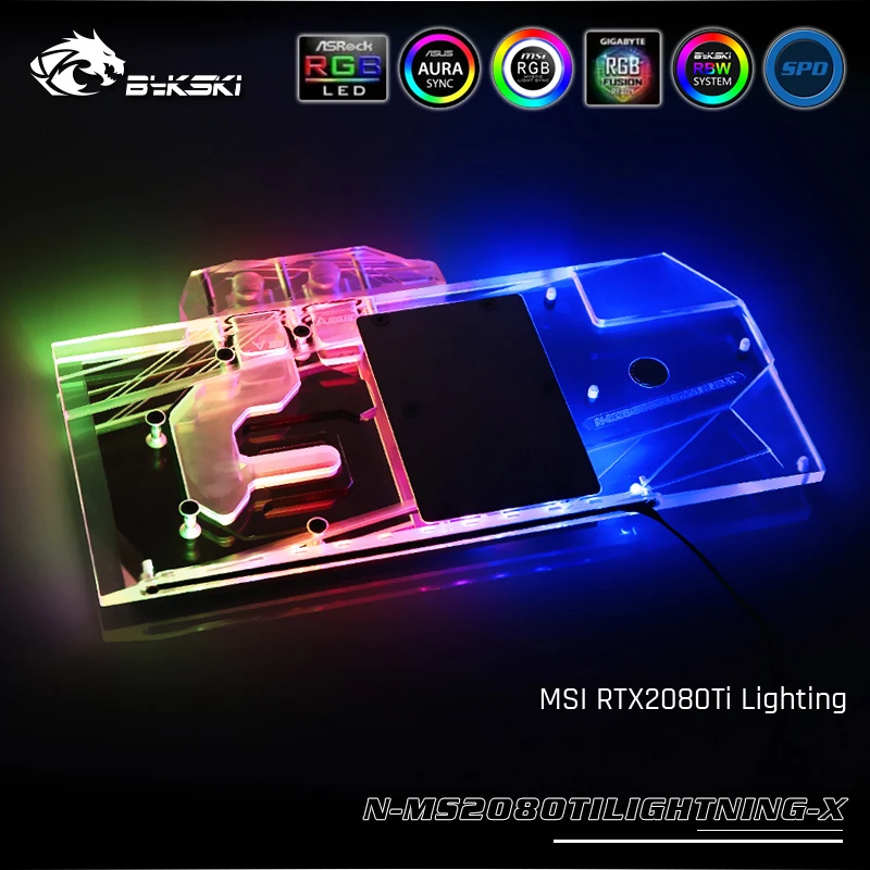 Bykski N MS2080TILIGHTNING X полное покрытие видеокарты блок водяного охлаждения для MSI RTX2080Ti