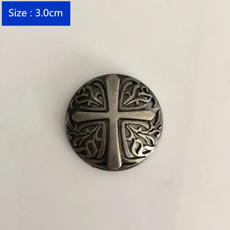 

Wholesale Retail Hot Sale Screw Head 3cm Round Silver Cross Metal Buttons For Fashion Man Woman Belt and Bag Jewelry Accessories