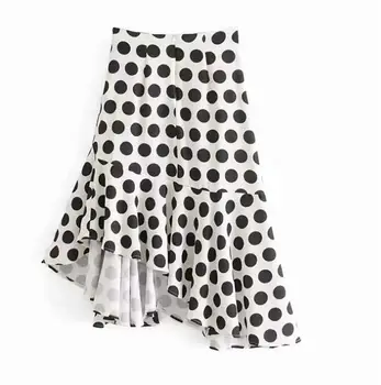 

Spring summer women's Asymmetrical ruffles skirt female dot print casual chic skirt TB783