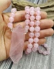 YA3998 Natural Rose Quartzs Point Rose Quartzs Beads Knotted Handmade Necklace 3