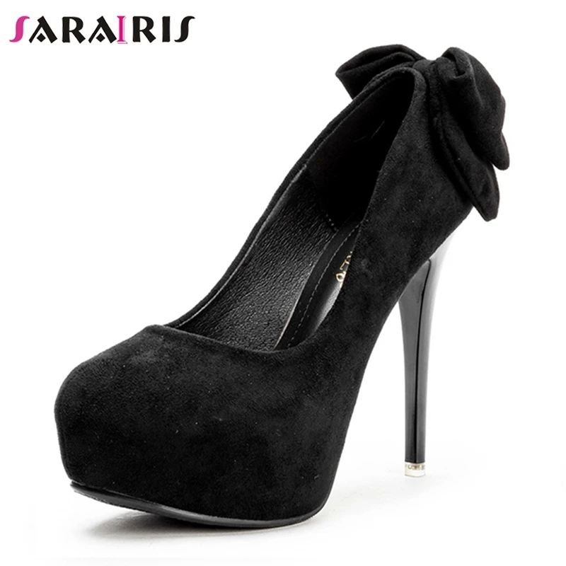 

SARAIRIS 2019 Sweet Bow Shoes Woman Sexy Thin High Heels Round Toe Party Wedding Sexy Platform Pumps Women Shoes