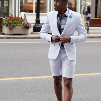 

New Elegant Ivory/White Men Suit Short Pants Terno Masculino Youny Men Summer Wear Suits Sets 2017 new Fashion Business Men Wear